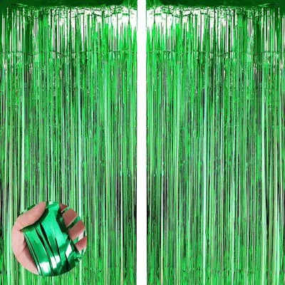 Image de Rideaux en plastique vert 1 m x 2 m, décoration de fête, lot de 2