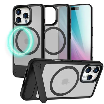 Produktbild von NALIA Magnet-Case für iPhone 16 Pro Max – Klappständer & Kameraschutz – TRITON (Matt-Transparent & Hybrid-Schutz) – Marke aus Berlin – Titan Schwarz