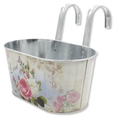 Produktbild von Metall Hängetopf mit 2 Henkeln - 23cm x 11cm Rosen