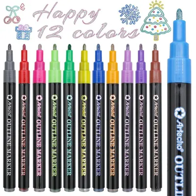 Produktbild von Glitzerstifte Outline Stifte 12 Farben Doppellinien-Schimmerstifte für Kalligraphie und Illustration