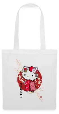 Produktbild von Spreadshirt Hello Kitty Japan Kimono Kirschblüten Stoffbeutel, One size, Weiß