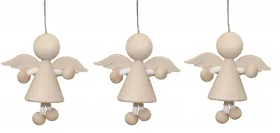 3er-Set Weihnachtsbaum-Anhänger Engel aus Holz, 6 cm
