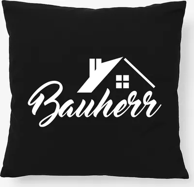 Produktbild von Huuraa Kissen Bauherr 40x40cm mit Füllung Black Baumwolle Dekokissen Geschenkidee