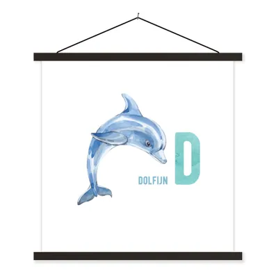 Produktbild von MuchoWow® Textilposter Alphabet - Tiere - Delfin 90x90 cm mit schwarzem Rahmen - Magnetisches