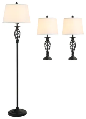 Productafbeelding van HOMCOM 3-delige lampenset: 2 tafellampen (diameter 38 x 158 cm) + 1 vloerlamp (diameter 30 x 62 cm), wit