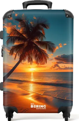 Produktbild von NoBoringSuitcases.com® Großer Koffer - Palme bei Sonnenuntergang - Kombinationsschloss TSA - Hartschalen Trolley 4 Rollen - 72 liter - Reisekoffer - 66 cmKoffer Mittelgroß 67x43x25 cm, 72L,