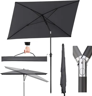 Produktbild von Sekey Sonnenschirme Balkonschirm 210 x 140 cm Rechteckig Kippbar Höhenverstellbar mit Schutzhülle UV Schutz UPF50 für Terrasse und Garten, Grau