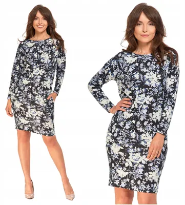 Produktbild von Kleid - Damenkleid Größe S - Langarm Kleid bunt - Blumenkleid - Freizeitkleid