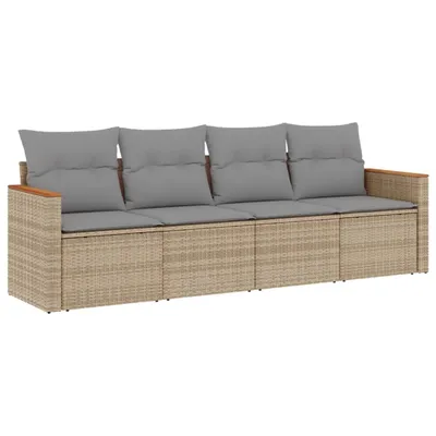 Produktbild von 4-tlg. Garten-Sofagarnitur mit Kissen Beige Poly Rattan