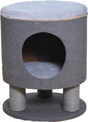 Produktbild von Dehner Katzen-Kratzhöhle Vincent, Ø 40 cm, Höhe 48 cm, Holz/Plüsch/Textilien, grau