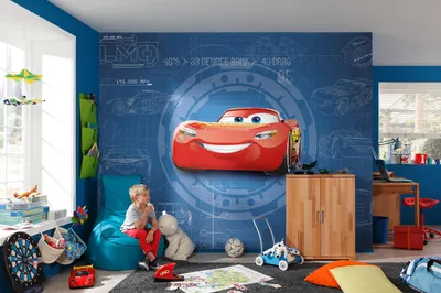 Produktbild von Komar Fototapete "Cars3 Blueprint", blau/rot, Autos, Konstruktionspläne, 368 x 254 cm