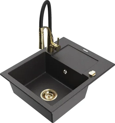 Produktbild von Mexen Enzo 1 Becken-Granitspüle mit Abtropffläche und Mischbatterie Aster, Schwarz gesprenkelt - 6506-76-73450-57-G