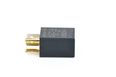 A black Bosch micro-relay with gold-colored pins is shown against a white background.