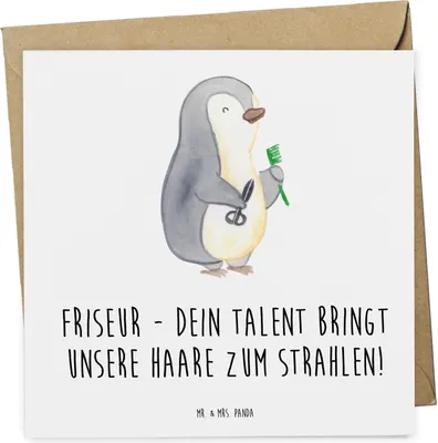 Produktbild von Mr. & Mrs. Panda Grußkarte Friseur Talent - Weiß - Geschenk, Geschenke, perfekten Schnitt, Wertschätzung zeigen, faltkarte, Klappkarte, Handgefertigt, Bedanken, Künstler