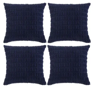 Immagine prodotto di Set di 4 federe per cuscini, 40x40 cm, colore blu navy, in velluto morbido e peloso