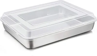 Immagine prodotto di Teglia rettangolare in acciaio inossidabile, dimensioni 31 x 24 x 5 cm, con coperchio ermetico, ideale per torte e lasagne