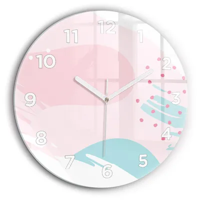 Obrázok produktu pre Wallfluent Hodiny - Okrúhle Sklenené Nástenné Hodiny - Tichý Quartz Strojček - Dekorácia Na Stenu V Spálni - Biele Hodinové Ručičky - 60cm - Abstrakcia pastelového