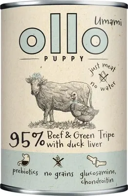 Immagine prodotto di Ollo Puppy Umami cibo umido per cani con rumine e fegato d'anatra, 400 g