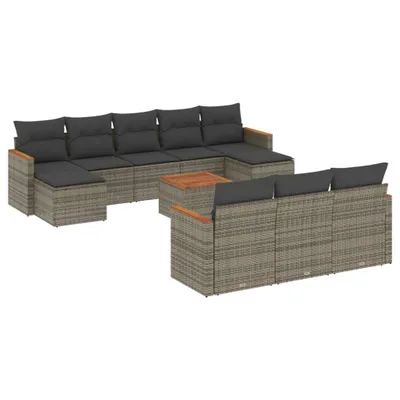 Produktbild von 11-tlg. Garten-Sofagarnitur mit Kissen Grau Poly Rattan