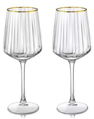 Produktbild von Weingläser, mundgeblasen, Kristall – Set aus 2 Stück – 560 ml – Goldfarbener Rand – Tischdekoration – Einzigartiges Design – Trinkgläser