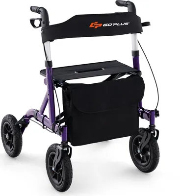 Produktbild von GOPLUS Rollator faltbar, 6-höhenverstellbar Gehhilfe mit Rädern, Laufhilfe mit Griffe, Tasche & Stockhalter, Gehwagen aus Aluminium bis 160kg belastbar