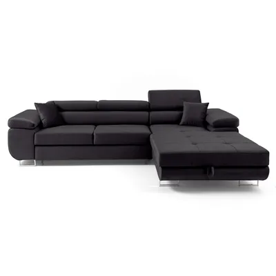 Produktbild von MUFFO Ecksofa ALONZO L Rechts mit Schlaffunktion 125x195 Velours Schwarz