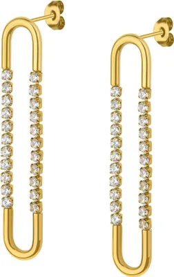 Produktbild von Moderne filigrane gebogene Ohrstecker für Damen vergoldet mit Glitzer ca. 5 cm