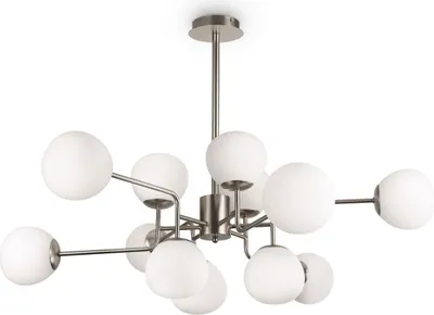 Produktbild von Deckenlampe Metall Glas B: 110 cm Nickel Weiß E14 12-flammig Kugelschirm Modern