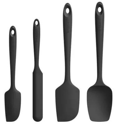 Productafbeelding van Siliconen deegschraper set, 4 stuks, zwart, hittebestendig tot 250°C, flexibel, antiaanbak
