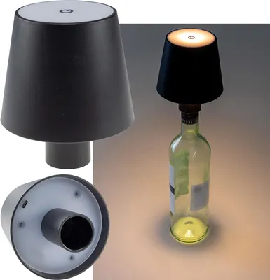 Immagine prodotto di Lampada a bottiglia ricaricabile a LED bianco caldo, batteria Li, ØxH 10x12cm nero