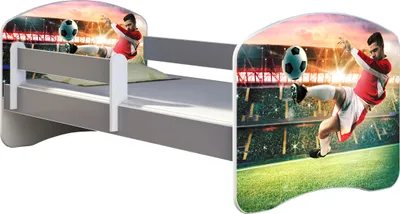 Produktbild von ACMA Jugendbett Kinderbett Junior-Bett Komplett-Set mit Matratze Lattenrost und Rausfallschutz Grau 37  Fußballer 2 160x80