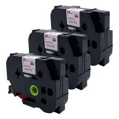 Produktbild von DULA Etikettenband - Kompatibel mit Brother P-Touch Tze-252 - 3 Stück - Rot auf weiß - 24mm x 8m