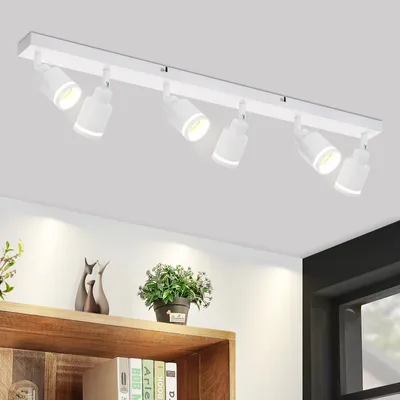 Obrázok produktu pre ZMH LED stropné svetlo 6 Flame White Vintage Nastaviteľné GU10 Otočné stropné svietidlo do jedálne pre nástenné miesto Priemyselné bez žiaroviek