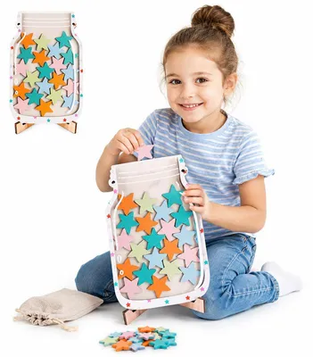 Produktbild von 2er Set Magnetisches Belohnungsglas für Kinder, Sternen Belohnungssystem mit 60 Chips, Motivationshilfe für Haushalt, Lernen & Toilettentraining