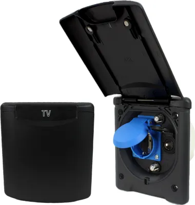 Image de ABL Prise extérieure multifonctionnelle Prise pour auvent Camping-car Caravane 220V 230V Antenne satellite 12 Volt IP54 noir