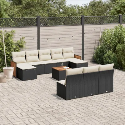 Produktbild von Design 11-tlg. Garten-Sofagarnitur mit Kissen Schwarz Poly Rattan, Gartenmöbel-Sets 2024 Neu