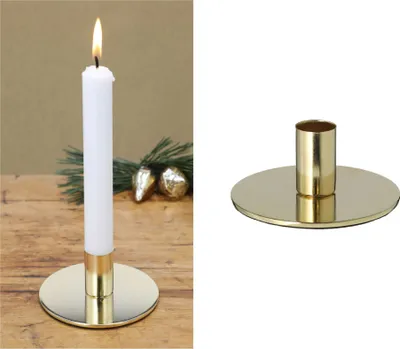 Produktbild von Novaliv Stabkerzenhalter Metall Kerzenständer GOLD 10x5cm Tischdekoration Weihnachten Dekoschale Kerzenständer Tafelkerzen Adventskranz Kerzenpin scandic chic Kerzenteller Dekoschale