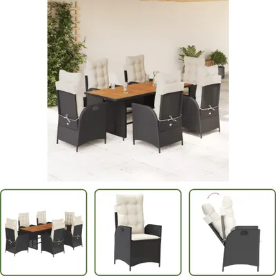 Produktbild von The Living Store 7-tlg. Garten-Essgruppe mit Kissen Schwarz Poly Rattan