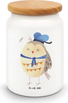 Produktbild von Mr. & Mrs. Panda Dose Eule Matrose - Weiß - Geschenk, Keksdose, müslidose, Kaffeedose, Owl, Freundin, zuckerdose, Wortspiel Lustig, Hochzeitstag, Vorratsbehälter