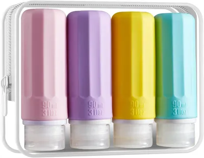 Imagen del producto de Botellas de silicona para viajes, juego de 4, 90 ml, a prueba de fugas, para champú y loción