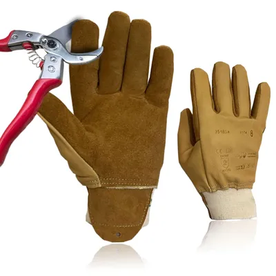 Produktbild von Schnittfeste Handschuhe – aus französischem Leder mit hochwertigem Aramidfutter – Schutz vor Dornen, Stacheln und Stacheldraht – für Gartenarbeit und Heimwerkerprojekte