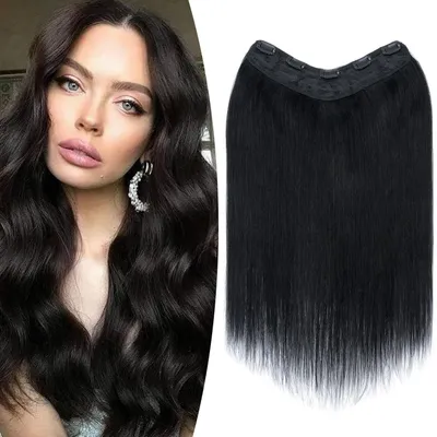 Obrázok produktu pre Clip-in predlžovanie vlasov, prírodné vlasy, čierna farba, 55 cm, 75 g, tvar U, 5 klipov, remy kvalita