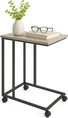 Immagine prodotto di Tavolino Relaxdays con rotelle, L x P x A: 68 x 50 x 35 cm, MDF, metallo, forma a C, tavolino da divano da infilare sotto, grigio/nero