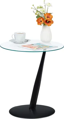 Produktbild von Relaxdays Beistelltisch, runder Couchtisch, H x D: 49 x 45 cm, Glas & Stahl, für Wohnzimmer, moderner Sofatisch, schwarz