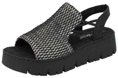 Produktbild von RIEKER Damen Keilsandalette schwarz weiß Flechtoptik Textil - Größe: 38