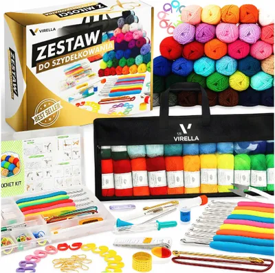 Zdjęcie produktu dla Zestaw Do Szydełkowania Szydełka Włóczka Akcesoria 113El Do Nauki Xxl Torba