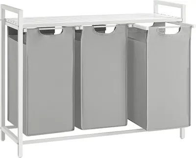 Obrázok produktu pre Košík na prádlo s 3 priehradkami – rozdeľovač na oblečenie – 3 x 38 litrov – 92,5 x 33 x 72 cm – tkanina Oxford