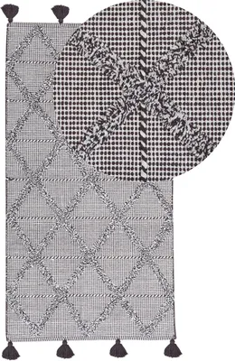 Zdjęcie produktu dla BELIANI Dywan brązowy bawełniany 80 x 150 cm geometryczny wzór z czarnymi frędzlami