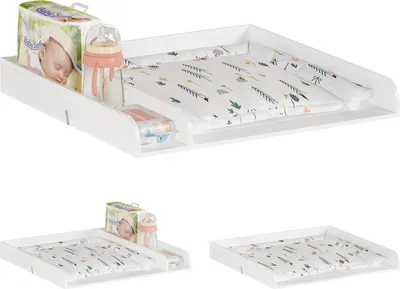 Produktbild von WOLTU Wickelaufsatz Wickelauflage aus Holz, Wickeltischaufsatz mit Trennfach Tiefe 48 cm, Wickeltisch für Kommode Babybett, weiß