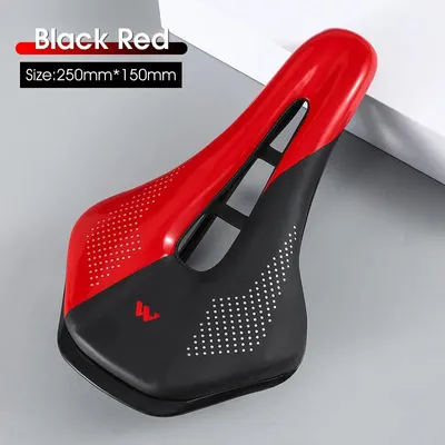 Image de Selle de vélo - Selle de course ultra-légère - Pour vélos de course - Structure creuse - Matériau PVC résistant - 25,3 x 15 cm - Rouge